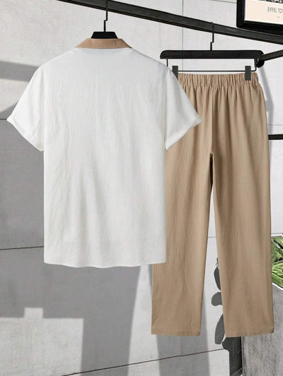 Classy Mix Color White & Cream Mens Full Set Trouser and Shirt Half Sleeves