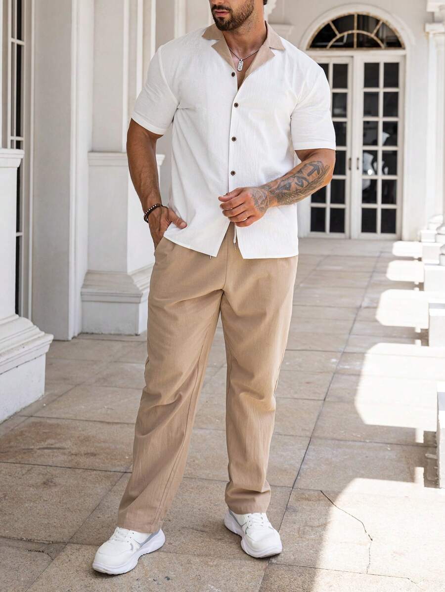 Classy Mix Color White & Cream Mens Full Set Trouser and Shirt Half Sleeves