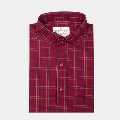 Impressive Men's Full Sleeves Checks Formal Shirt Premium Collection Cotton Fabric Dark Pink