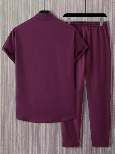 Plain Burgundy Mens Full Set Trouser and Shirt Half Sleeves