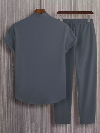 Plain Grey Mens Full Set Trouser and Shirt Half Sleeves