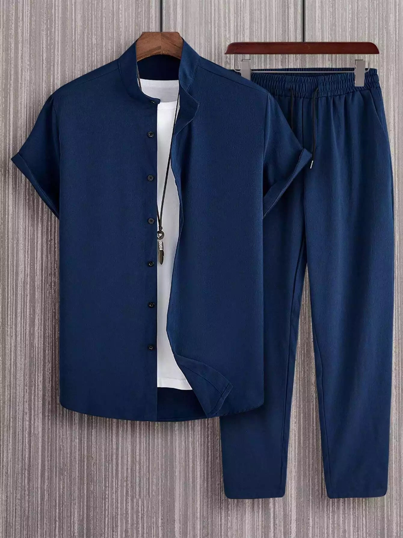 Plain Navy Blue Mens Full Set Trouser and Shirt Half Sleeves