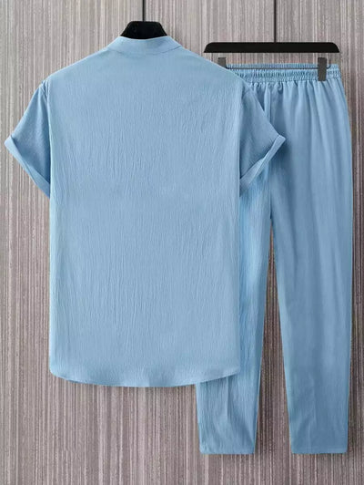 Plain Sky Blue Mens Full Set Trouser and Shirt Half Sleeves