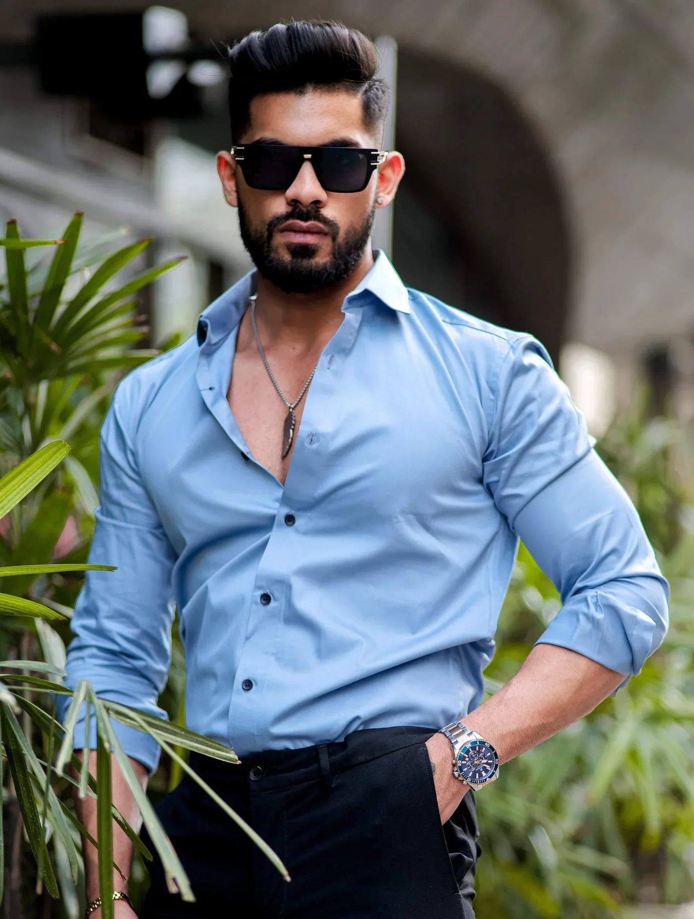 CLOUDY BLUE  Mens Full Sleeves Formal Cotton Shirt