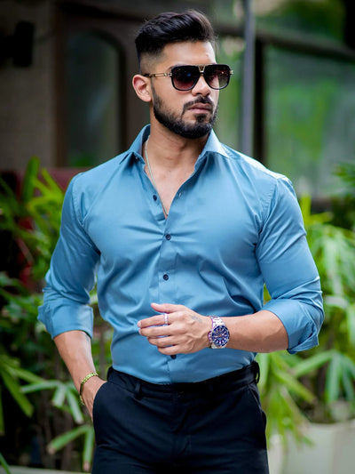 COOL BLUE  Mens Full Sleeves Formal Cotton Shirt