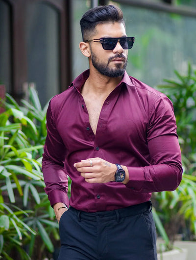 DARK BERRY  Mens Full Sleeves Formal Cotton Shirt