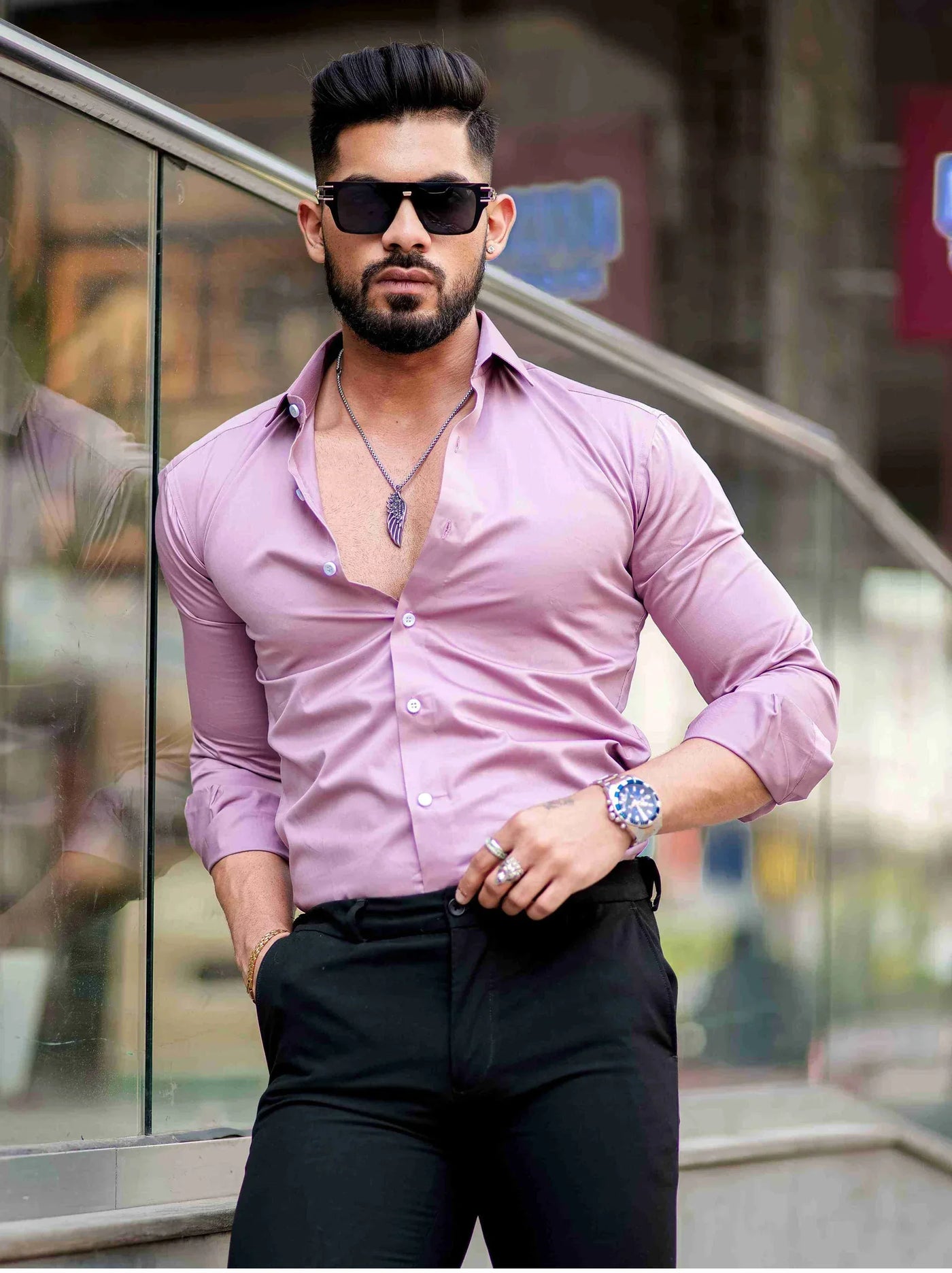 SOLID PINK  Mens Full Sleeves Formal Cotton Shirt