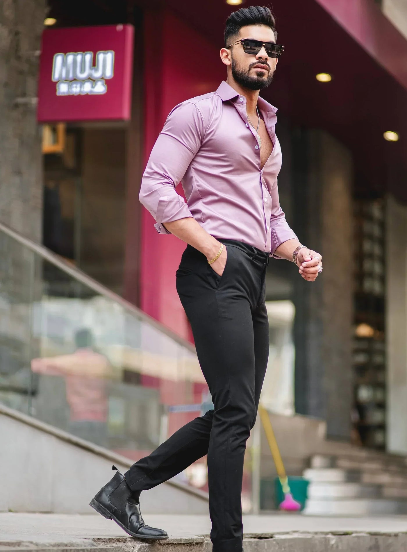 SOLID PINK  Mens Full Sleeves Formal Cotton Shirt