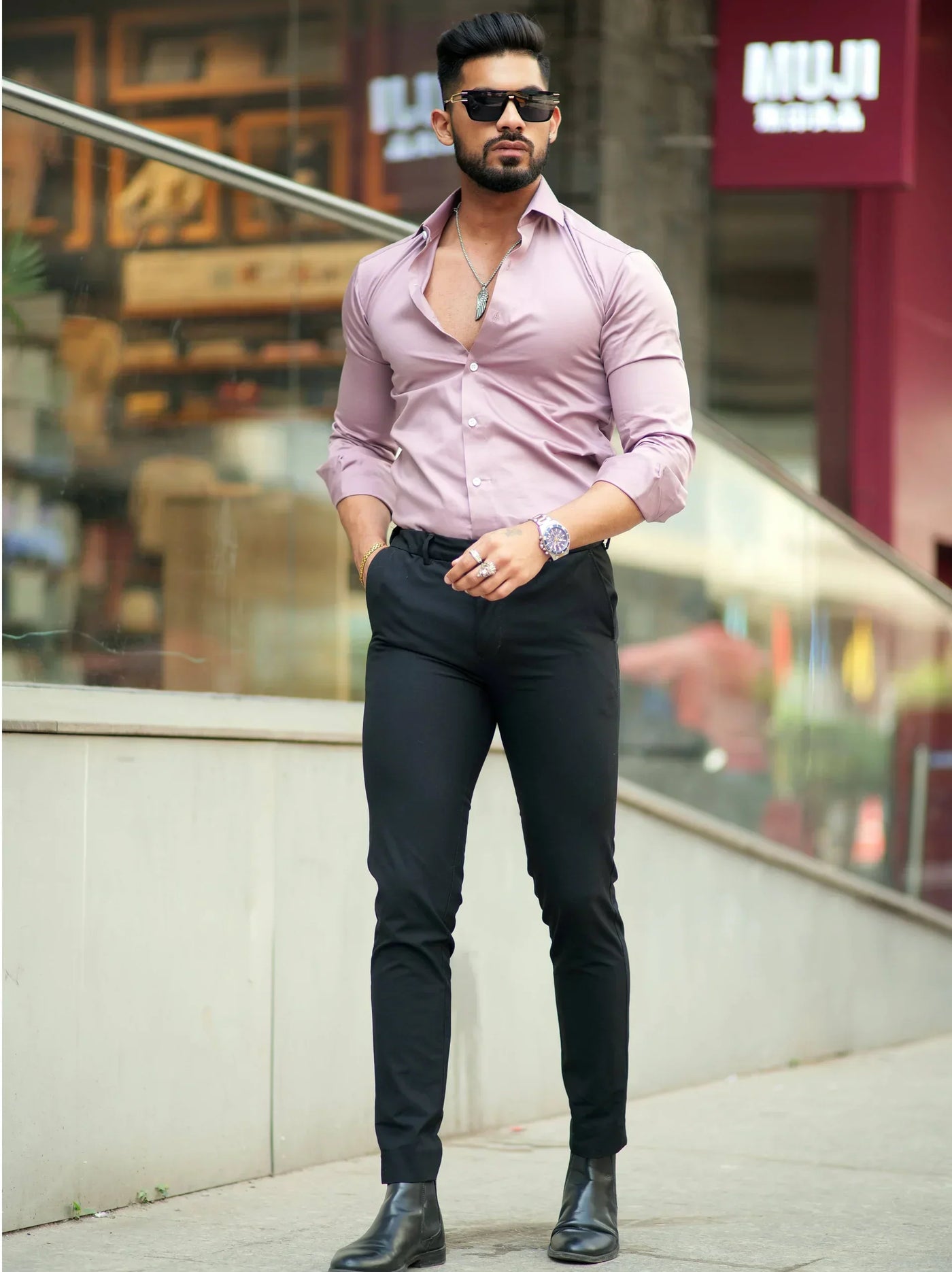 SOLID PINK  Mens Full Sleeves Formal Cotton Shirt