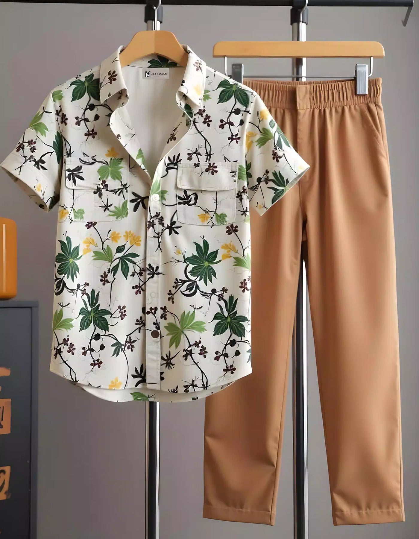 Brown Flower  Mens Full Set Trouser and Shirt Half Sleeves