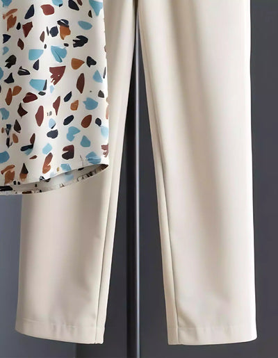 Cream Spots Mens Full Set Trouser and Shirt Half Sleeves