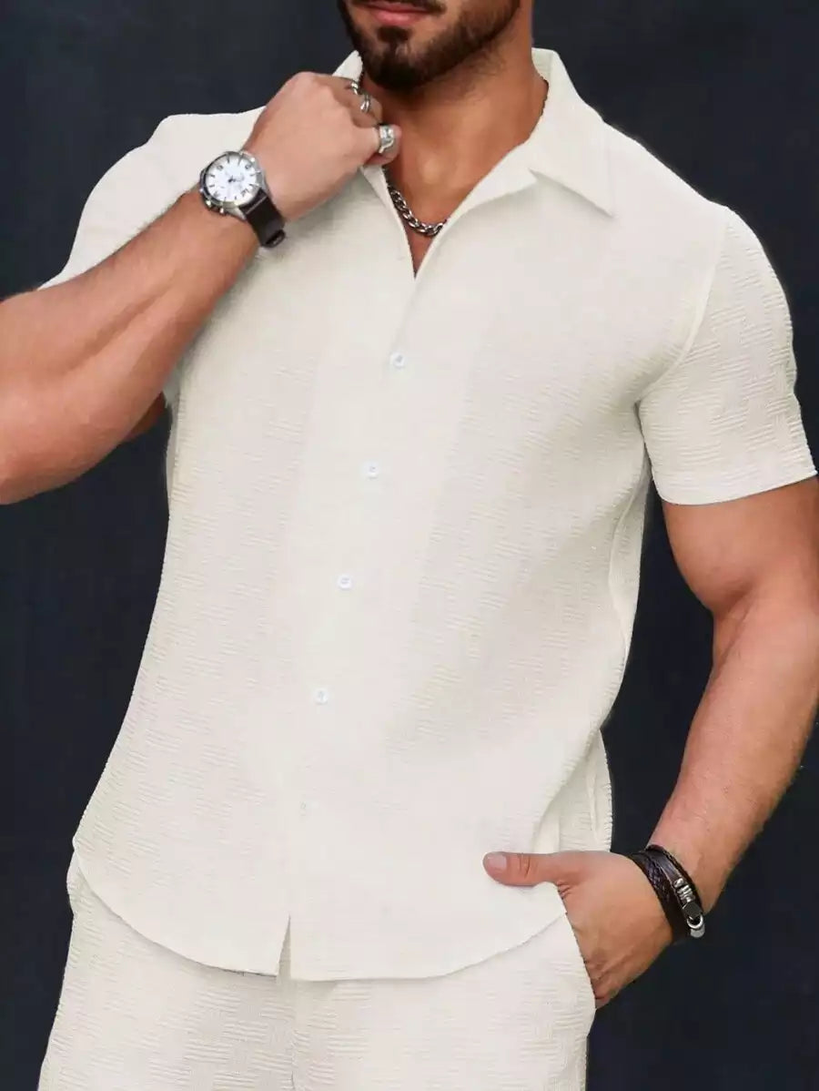 Beige White Color Mens Moment Wear Half Sleeves Casual Shirt