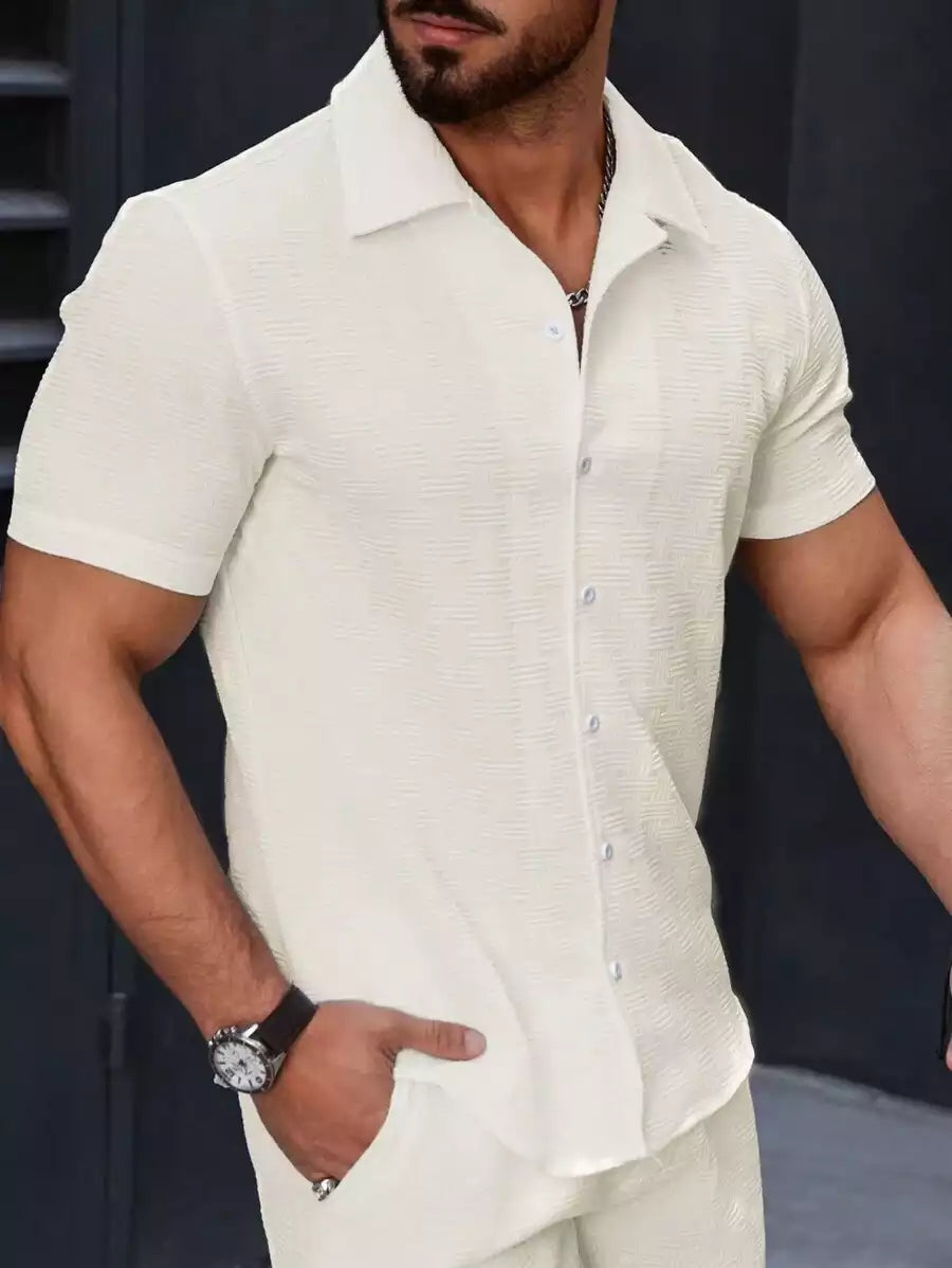 Beige White Color Mens Moment Wear Half Sleeves Casual Shirt