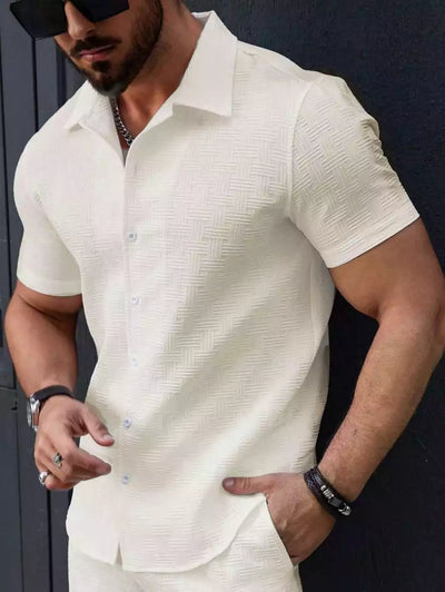 Beige White Color Mens Moment Wear Half Sleeves Casual Shirt