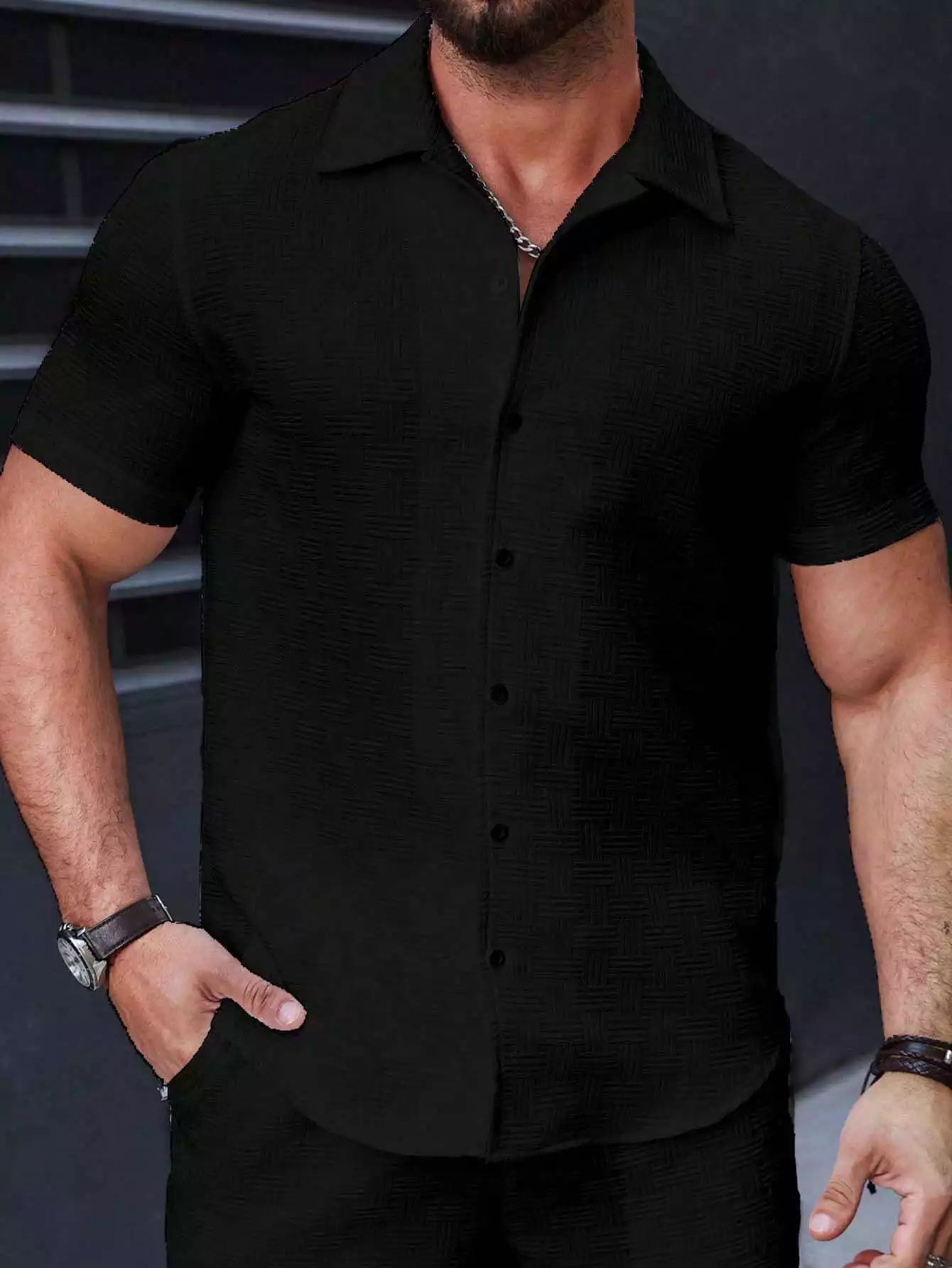 Black Color Mens Moment Wear Half Sleeves Casual Shirt