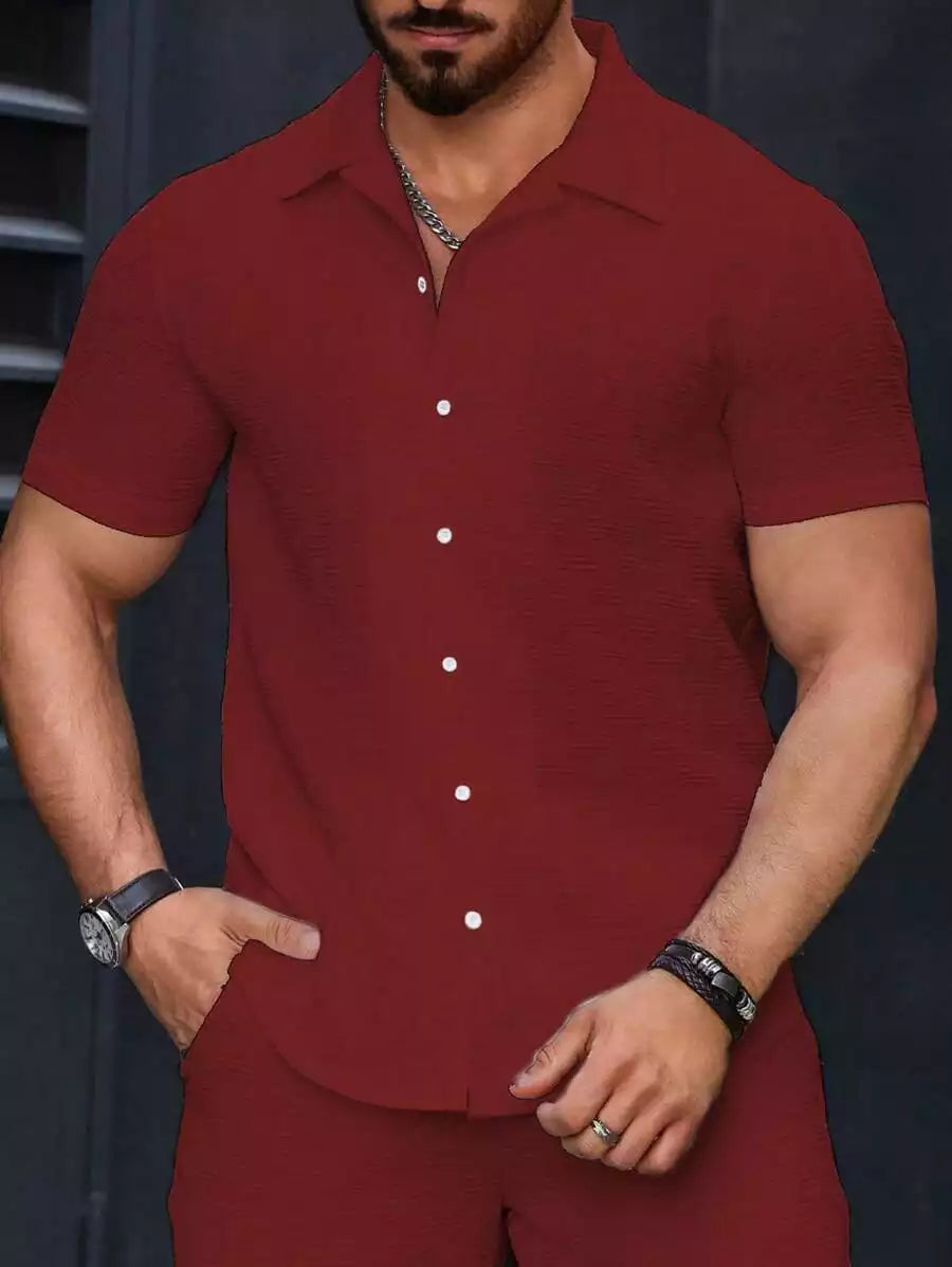 Burgundy Color Mens Moment Wear Half Sleeves Casual Shirt