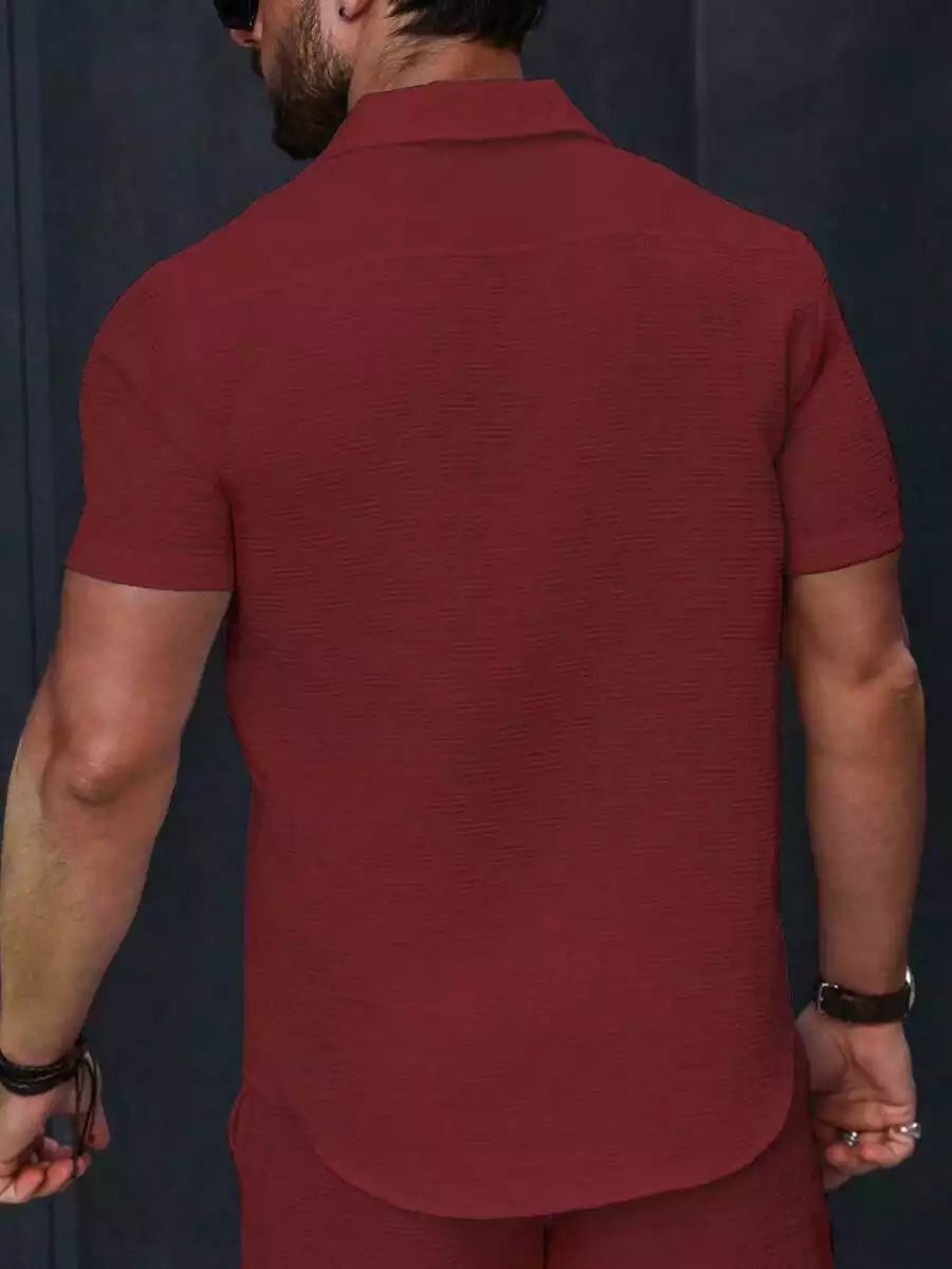 Burgundy Color Mens Moment Wear Half Sleeves Casual Shirt