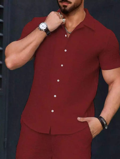 Burgundy Color Mens Moment Wear Half Sleeves Casual Shirt