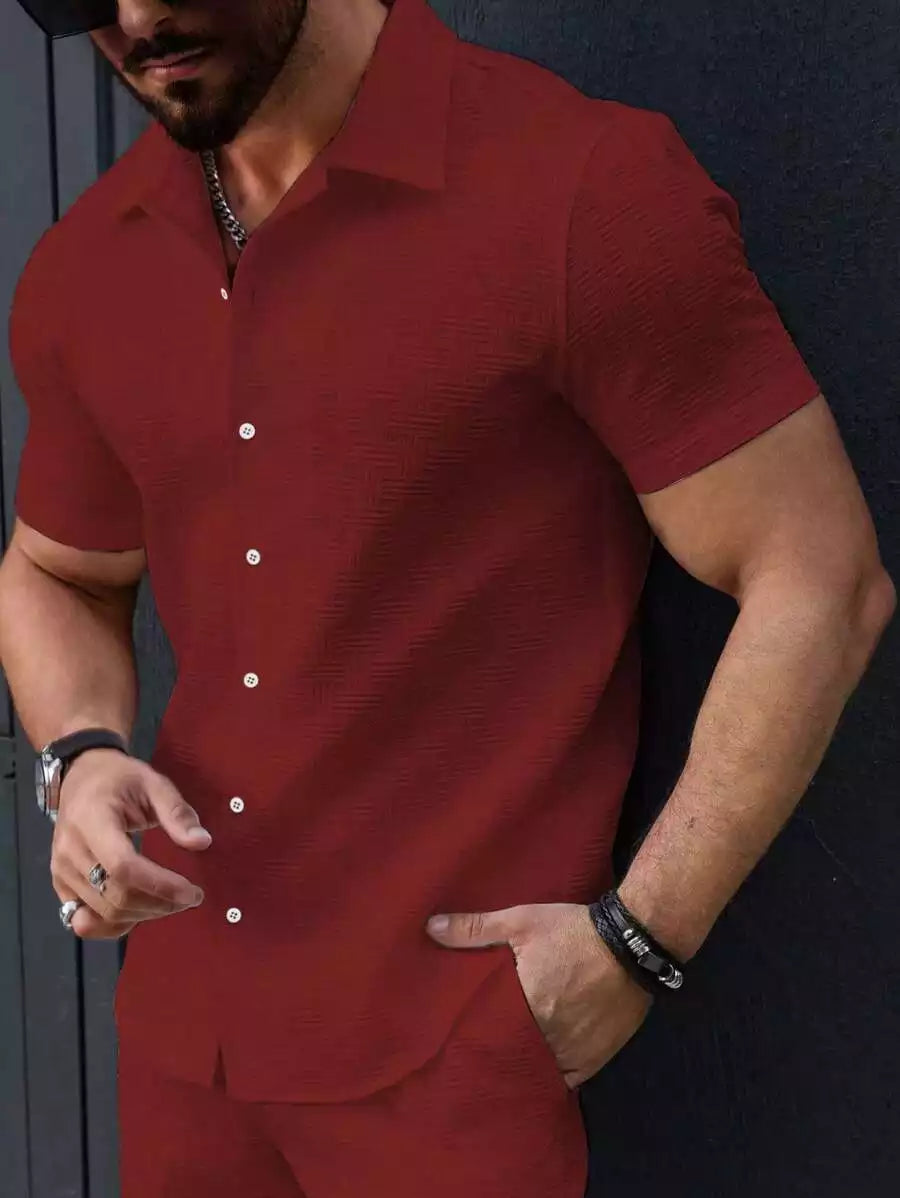 Burgundy Color Mens Moment Wear Half Sleeves Casual Shirt