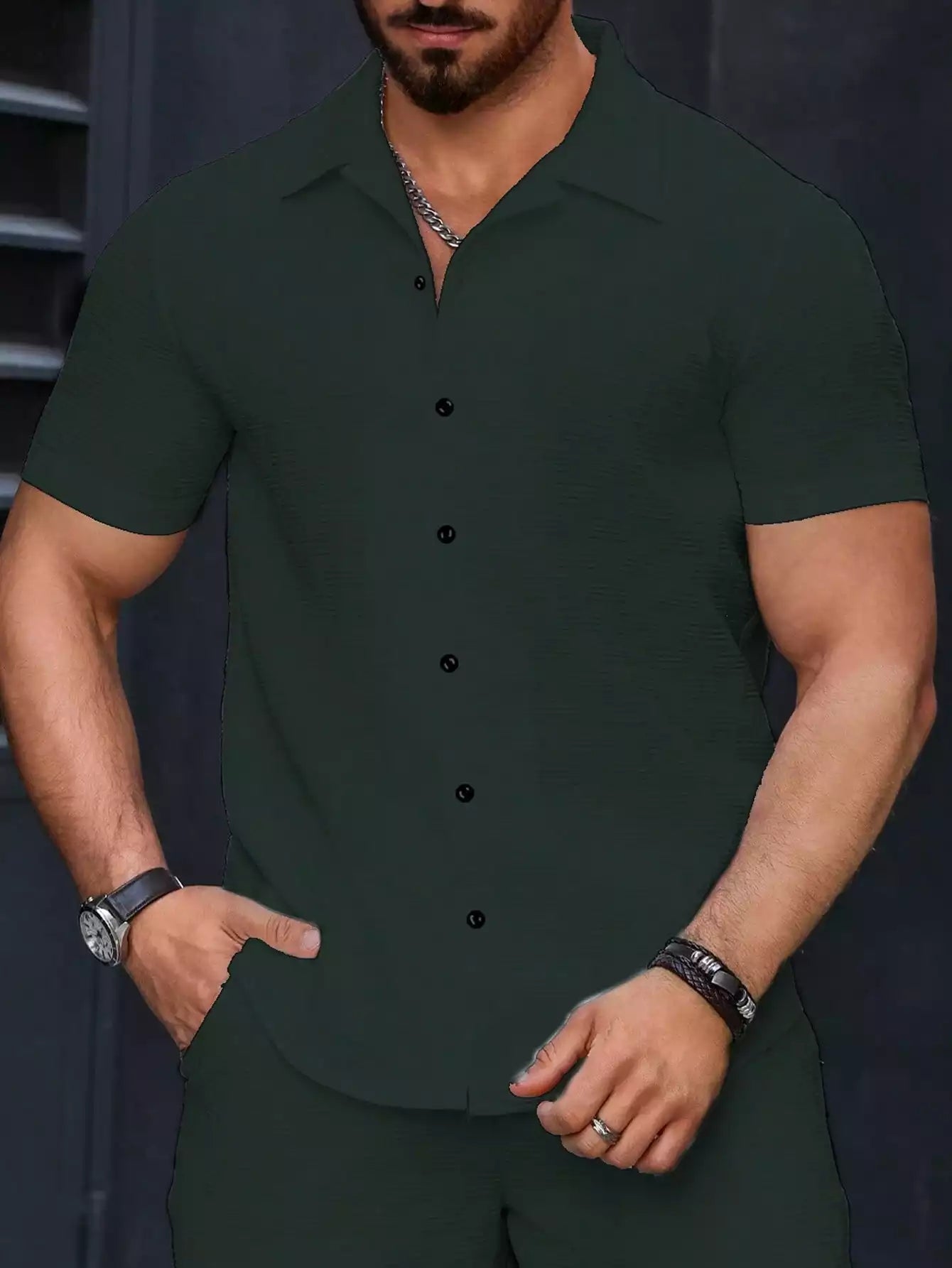 Dark Green Color Mens Moment Wear Half Sleeves Casual Shirt