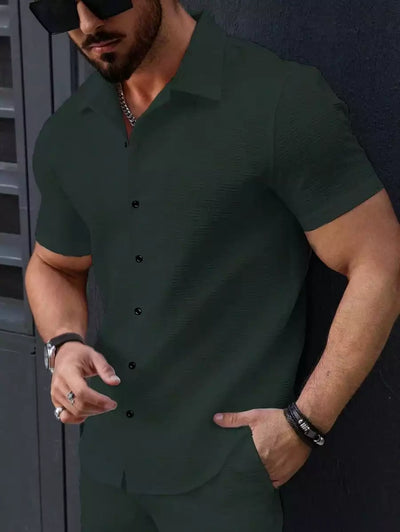 Dark Green Color Mens Moment Wear Half Sleeves Casual Shirt