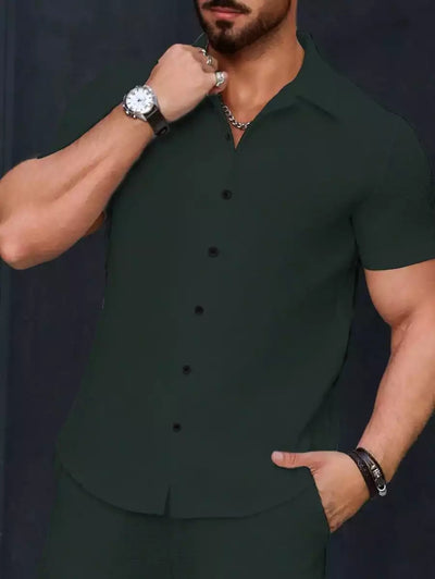 Dark Green Color Mens Moment Wear Half Sleeves Casual Shirt