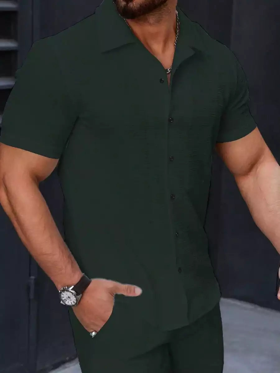 Dark Green Color Mens Moment Wear Half Sleeves Casual Shirt