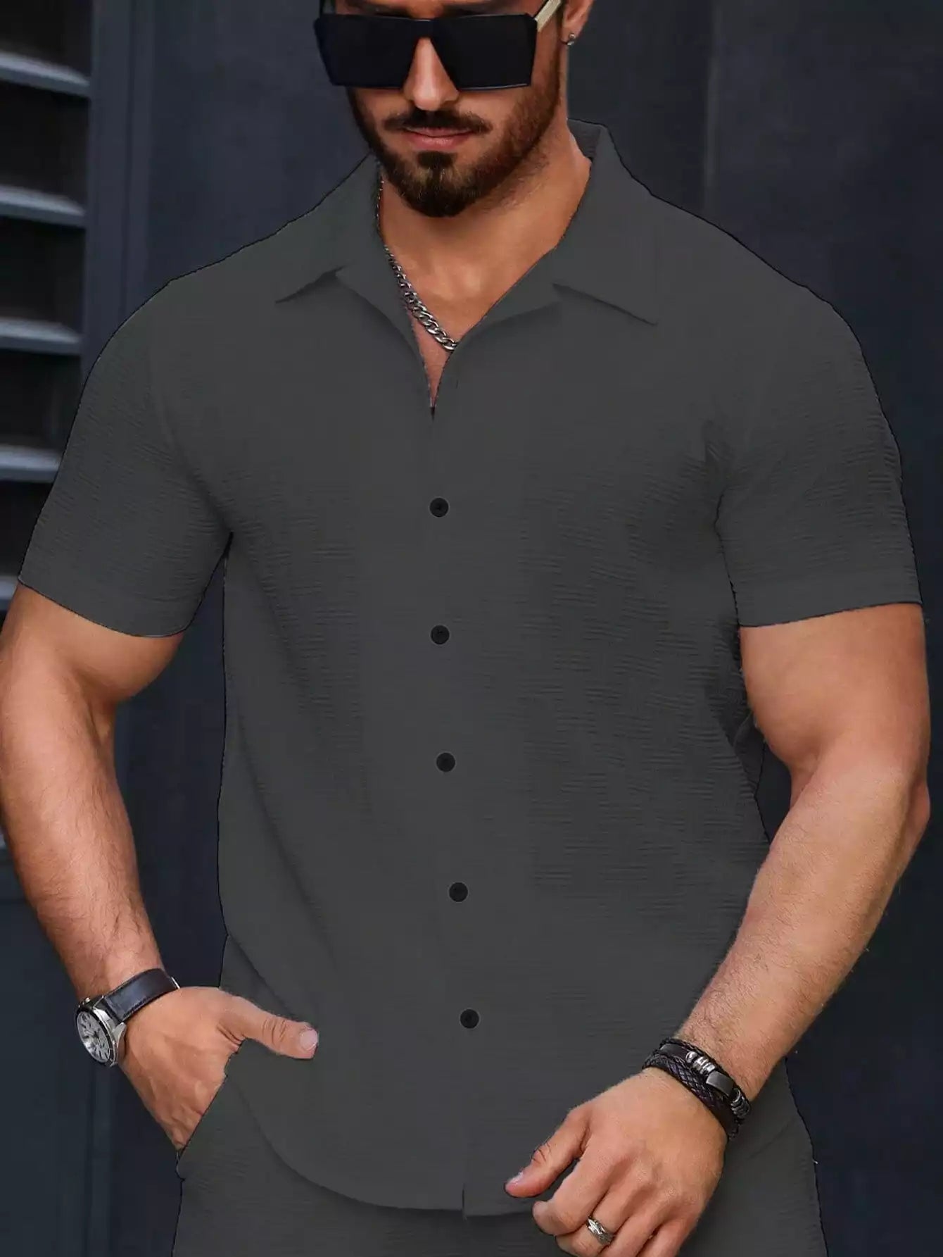 Dark Gray Color Mens Moment Wear Half Sleeves Casual Shirt