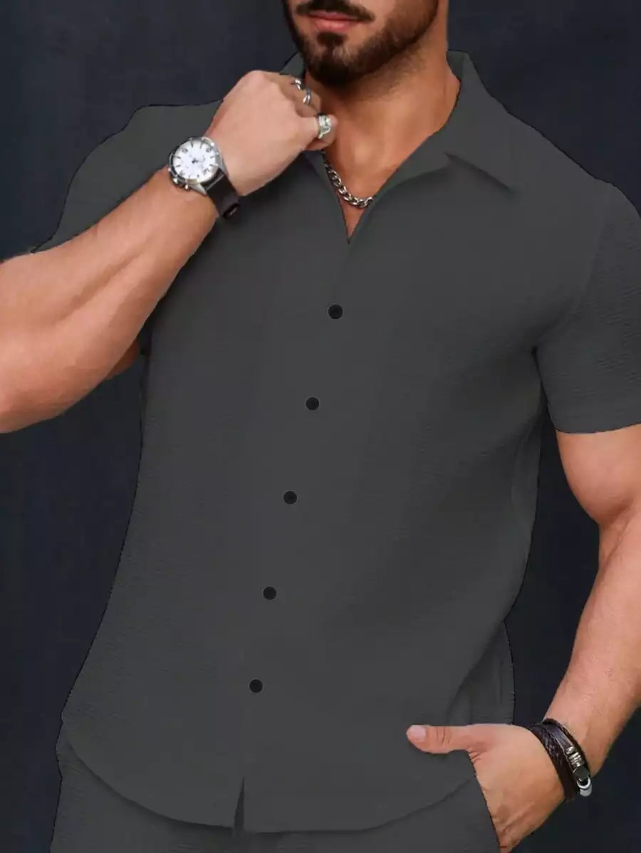 Dark Gray Color Mens Moment Wear Half Sleeves Casual Shirt