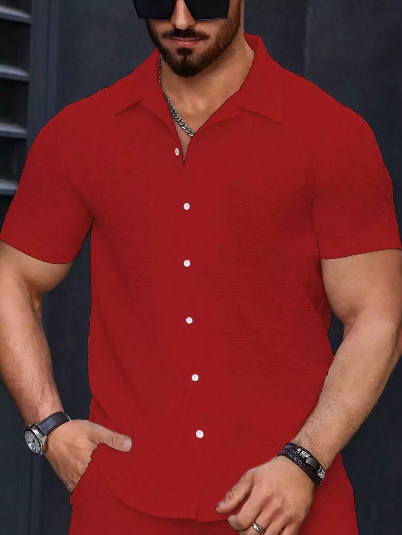 Red Color Mens Moment Wear Half Sleeves Casual Shirt