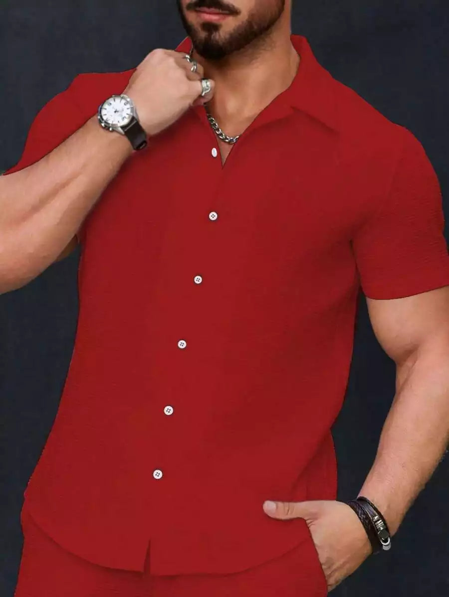 Red Color Mens Moment Wear Half Sleeves Casual Shirt