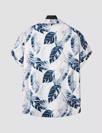 NAVY BLUE LEAVES  Design Mens Half Sleeves Cotton Shirts