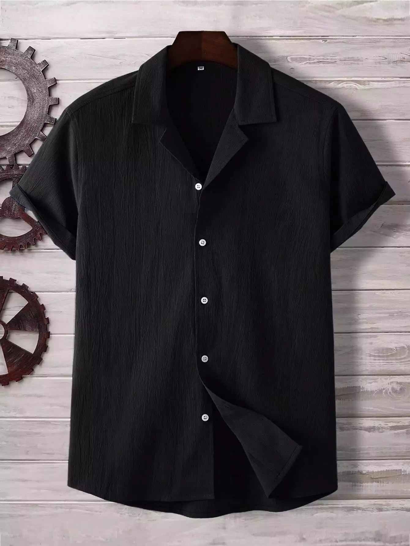 Plain Pattern Black Color Men's Simple  Cotton Casual Shirt Half Sleeve available