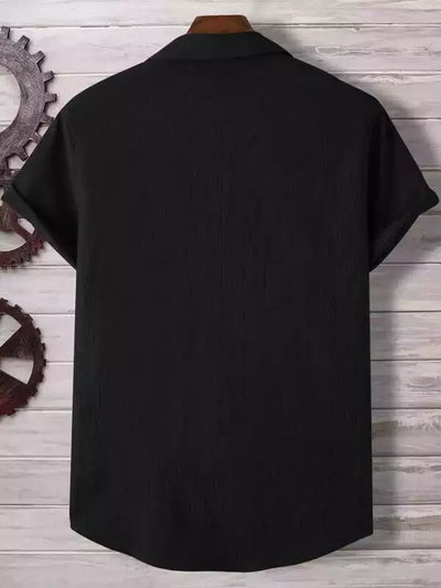 Plain Pattern Black Color Men's Simple  Cotton Casual Shirt Half Sleeve available