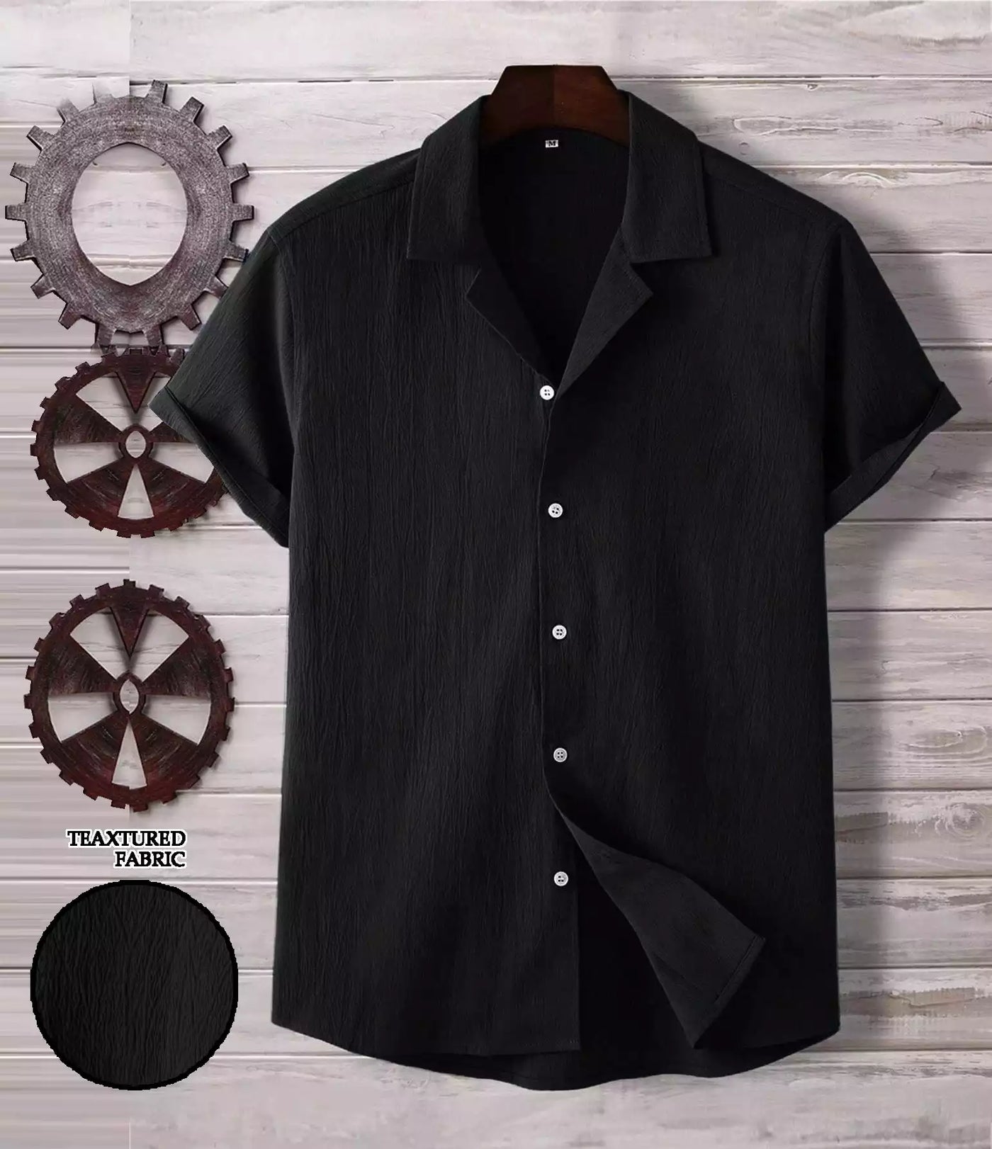 Plain Pattern Black Color Men's Simple  Cotton Casual Shirt Half Sleeve available