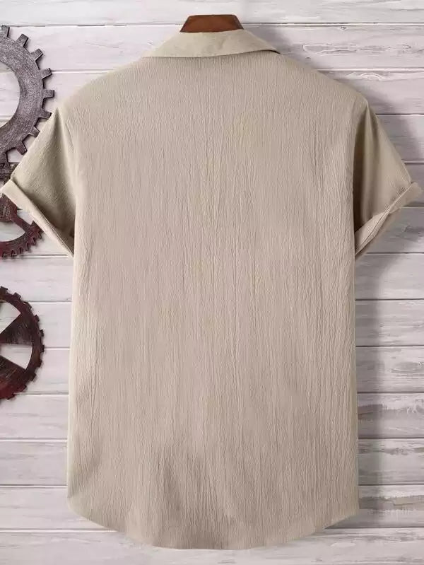 Plain Pattern Cream Color Men's Simple  Cotton Casual Shirt Half Sleeve available