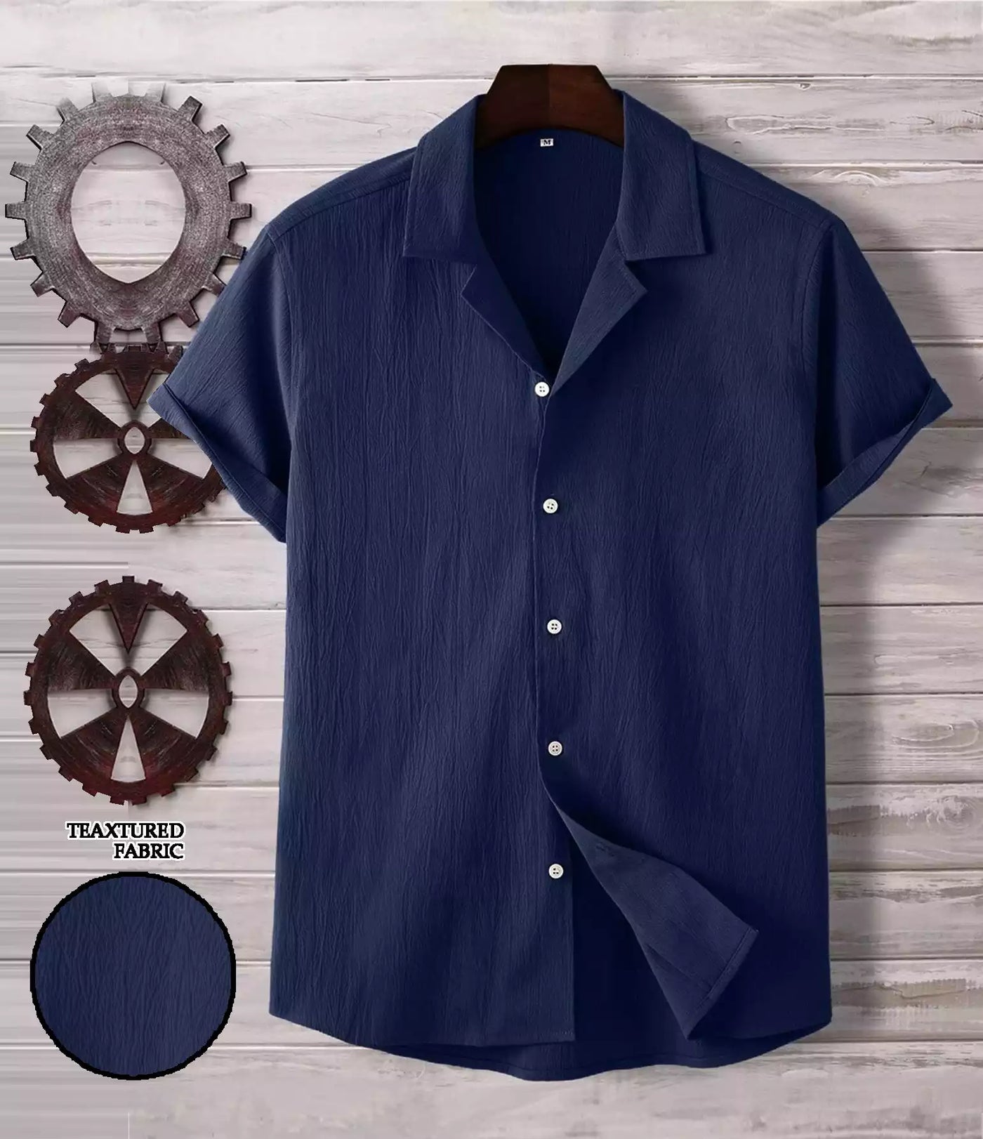 Plain Pattern Dark Blue Color Men's Simple  Cotton Casual Shirt Half Sleeve available