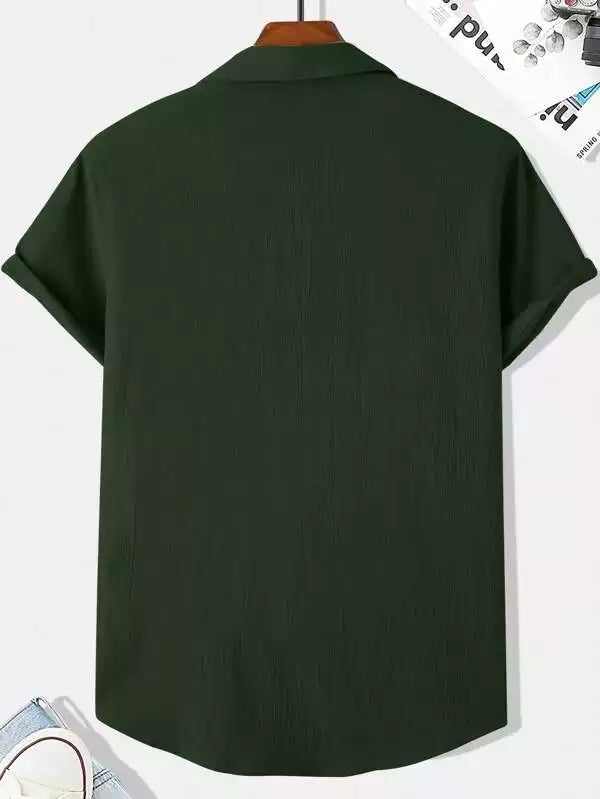 Plain Pattern Dark Green Color Men's Simple  Cotton Casual Shirt Half Sleeve available