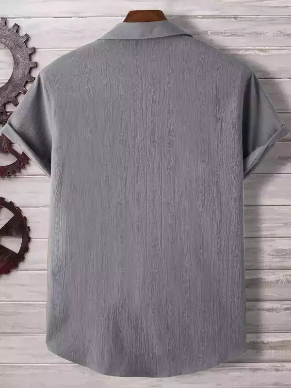 Plain Pattern Grey Color Men's Simple  Cotton Casual Shirt Half Sleeve available