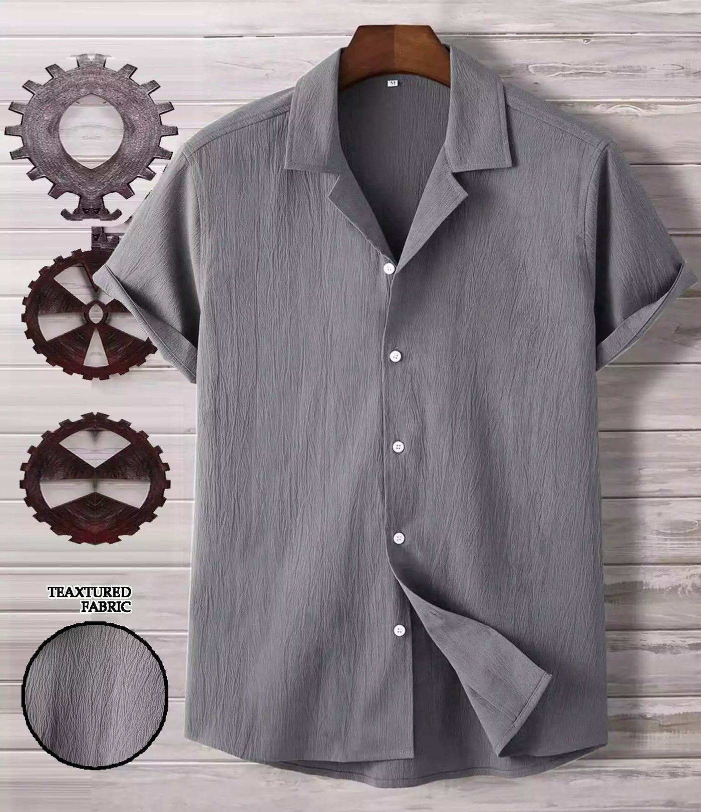 Plain Pattern Grey Color Men's Simple  Cotton Casual Shirt Half Sleeve available