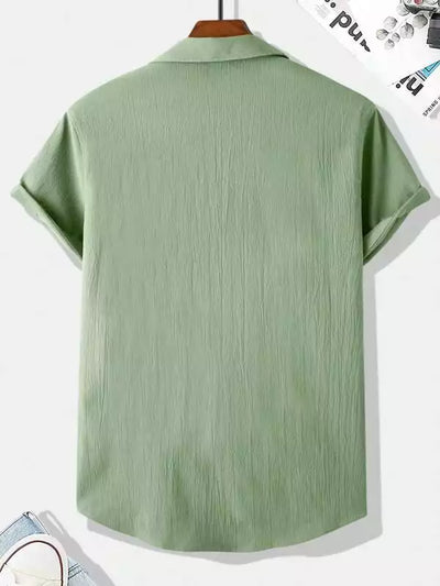 Plain Pattern Light Green Color Men's Simple  Cotton Casual Shirt Half Sleeve available