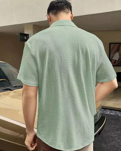 Plain Pattern Light Green Color Men's Simple  Cotton Casual Shirt Half Sleeve available