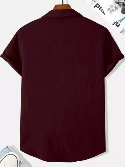 Plain Pattern Maroon Color Men's Simple  Cotton Casual Shirt Half Sleeve available