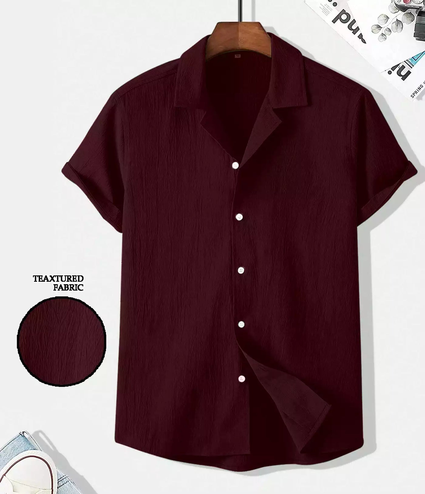 Plain Pattern Maroon Color Men's Simple  Cotton Casual Shirt Half Sleeve available