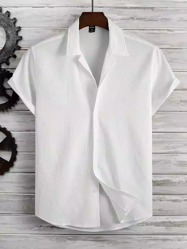 Plain Pattern White Color Men's Simple  Cotton Casual Shirt Half Sleeve available