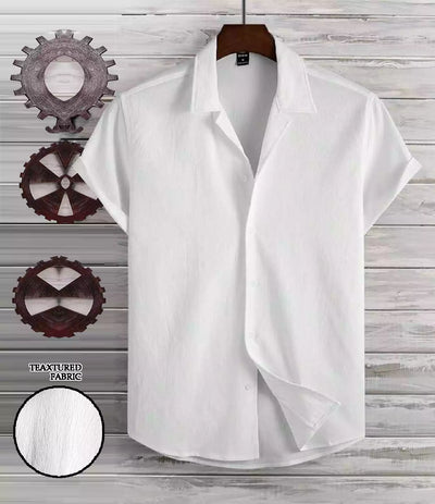 Plain Pattern White Color Men's Simple  Cotton Casual Shirt Half Sleeve available