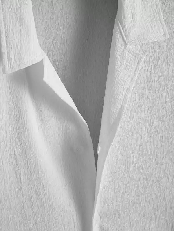 Plain Pattern White Color Men's Simple  Cotton Casual Shirt Half Sleeve available