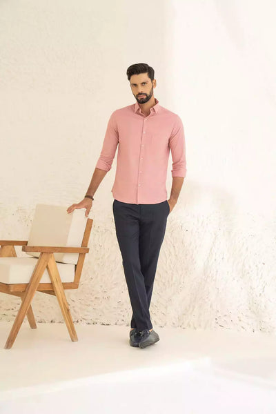 Pink Premium Men's Full Sleeves Plain Shirt Collection Cotton Fabric