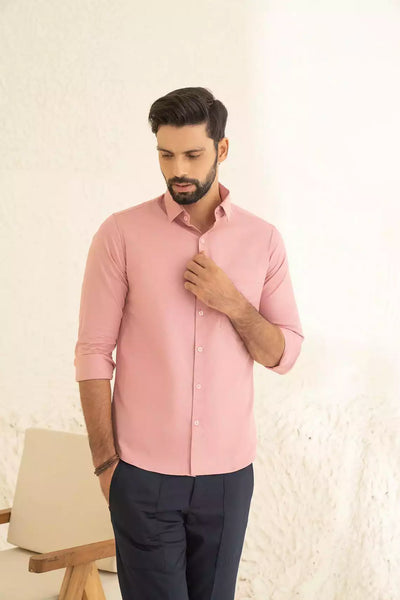 Pink Premium Men's Full Sleeves Plain Shirt Collection Cotton Fabric