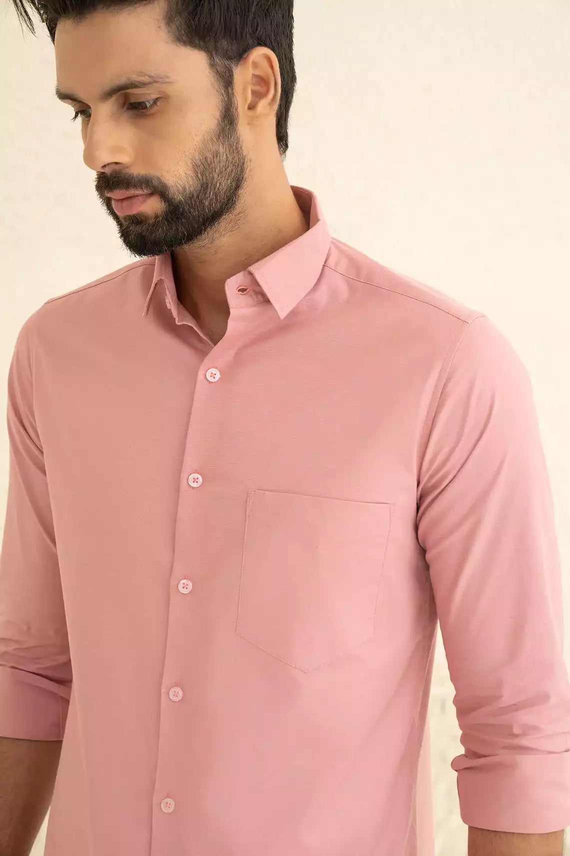 Pink Premium Men's Full Sleeves Plain Shirt Collection Cotton Fabric